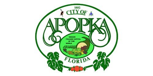Vibrant green and white Apopka City of Florida official logo featuring natural elements and the local environment, representing community and growth.