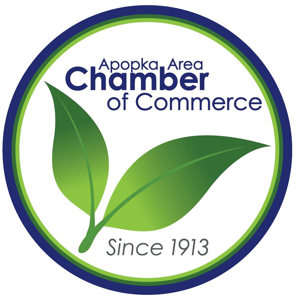 Green leaves and community logo representing Apopka Area Chamber of Commerce, supporting local businesses, economic development, networking, and community growth in Apopka, Florida.